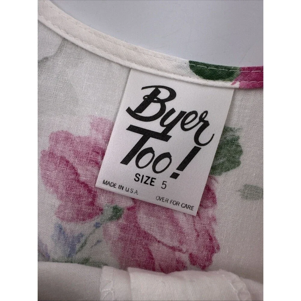 Byer Too! Vintage Dress Peplum Layered White Pink Ruffle 90s Button‎ Juniors 5